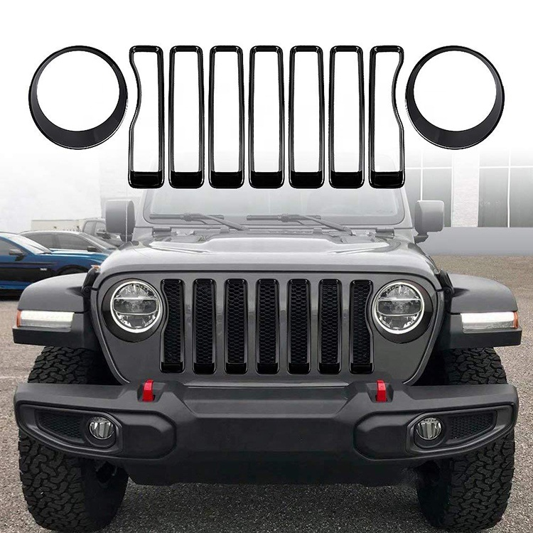 Front Grille Inserts Grill Trim Cover & Headlight Cover for Jeep Wrangler JL