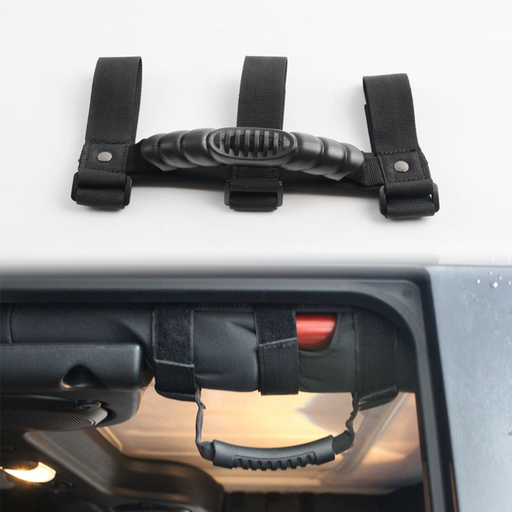 Roll Bar Grab Handles Straps Handles Compatible with Jeep Wrangler YJ TJ JK JL & Gladiator JT 2Pcs Black Grip Handles